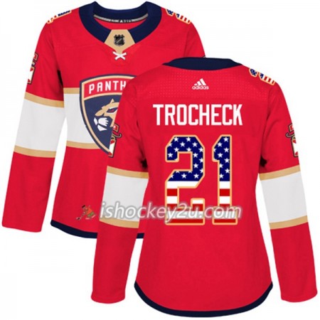 Dame NHL Florida Panthers Trøje Vincent Trocheck 21 Adidas 2017-2018 Rød USA Flag Fashion Authentic